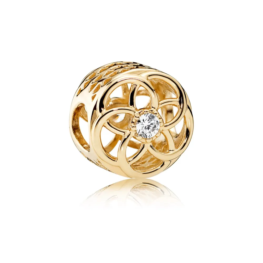 pandora loving bloom charm 14k gold clear cz 750598cz