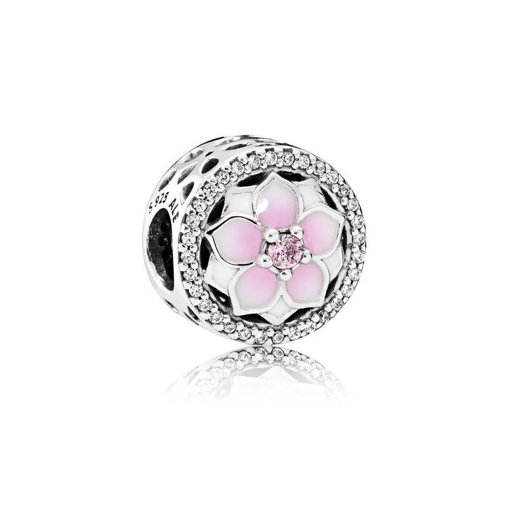 PANDORA Magnolia Bloom Pale Cerise Enamel Pink CZ Charm - 792085PCZ