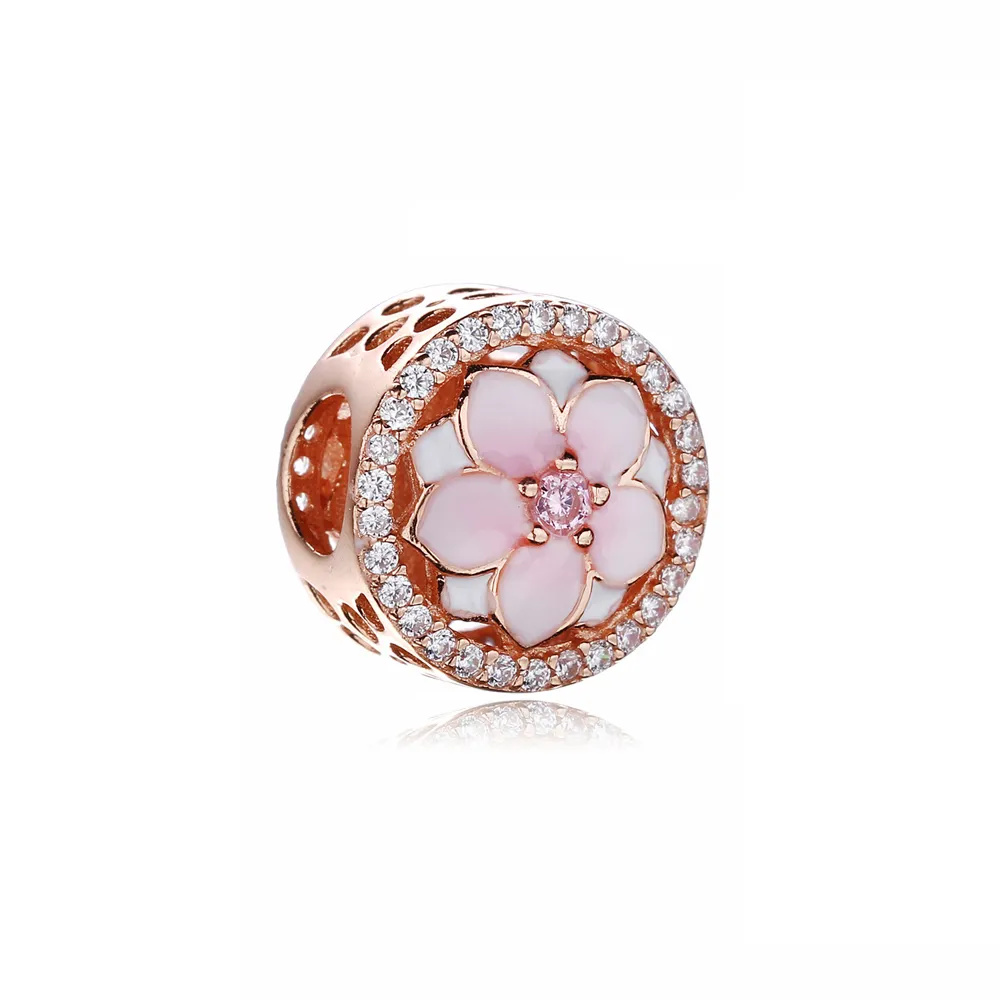 pandora magnolia bloom pale cerise enamel pink cz charm 792085pcza