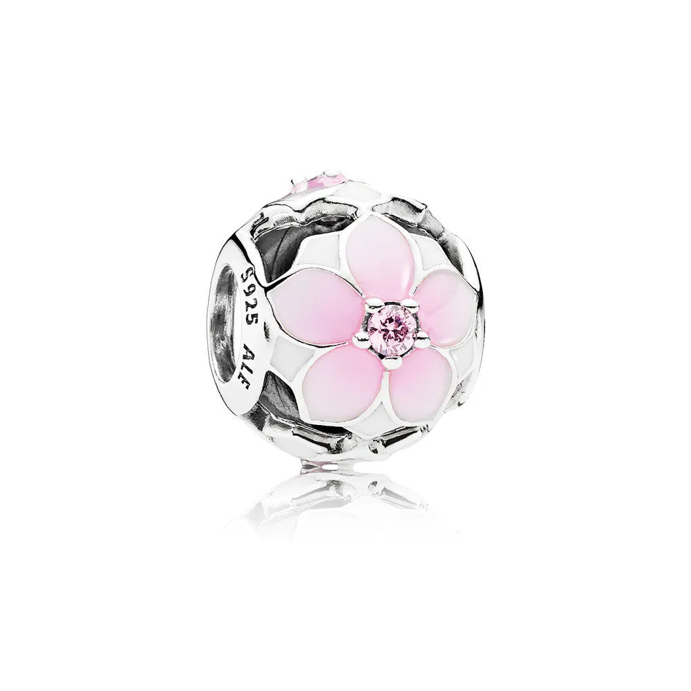 PANDORA Magnolia Bloom Pale Cerise Enamel Pink CZ Charm - 792087PCZ