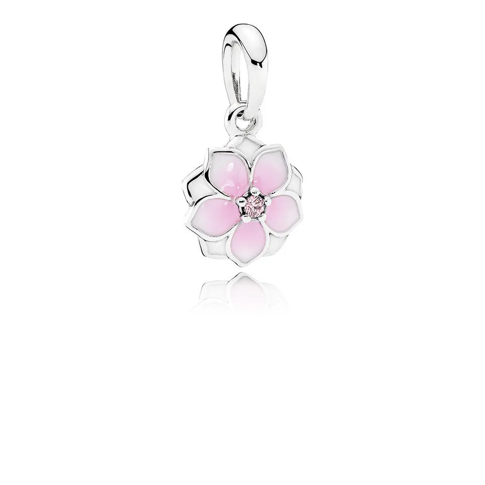 PANDORA Magnolia Bloom Pale Cerise Enamel Pink CZ Dangle Charm - 792086PCZ