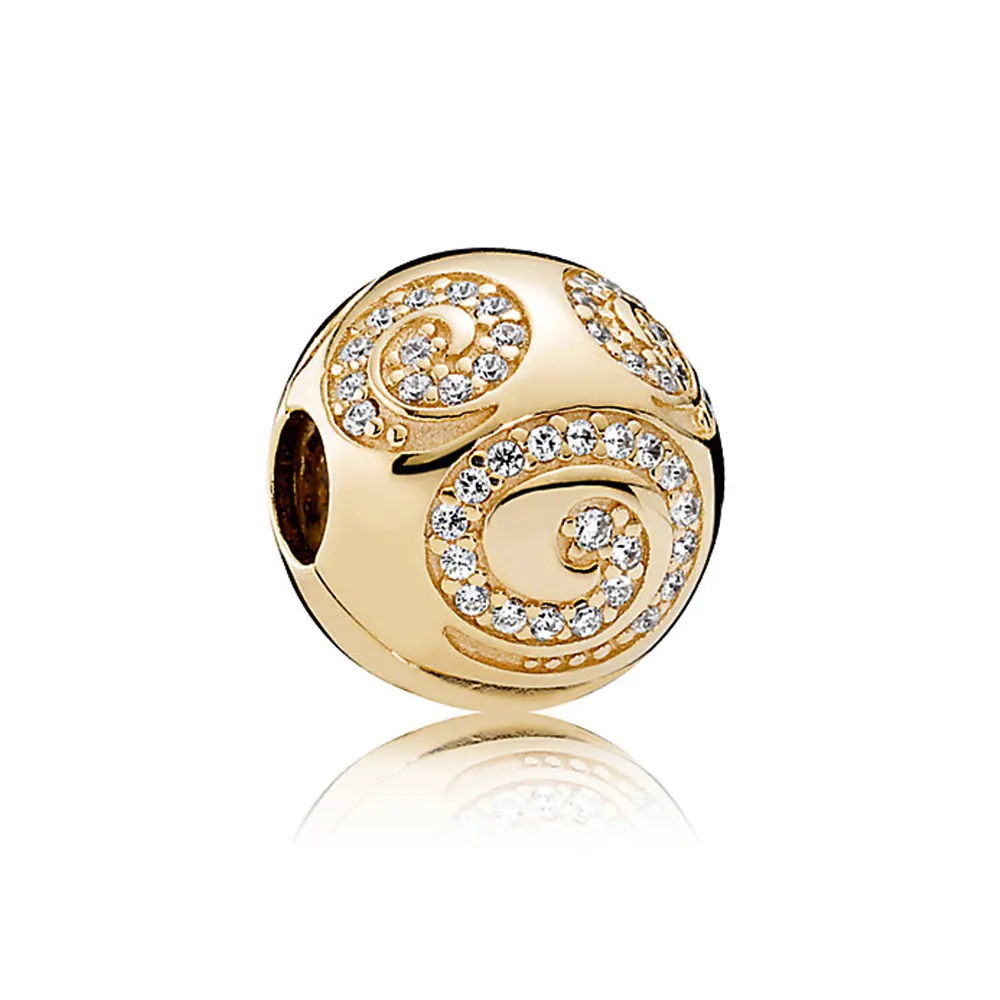 pandora mickey mouse gold swirl charm clip 7501055890729p