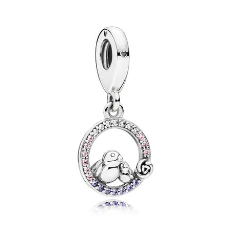 pandora mother baby bird dangle charm soft pink lilac crystals clear cz 797060nprmx