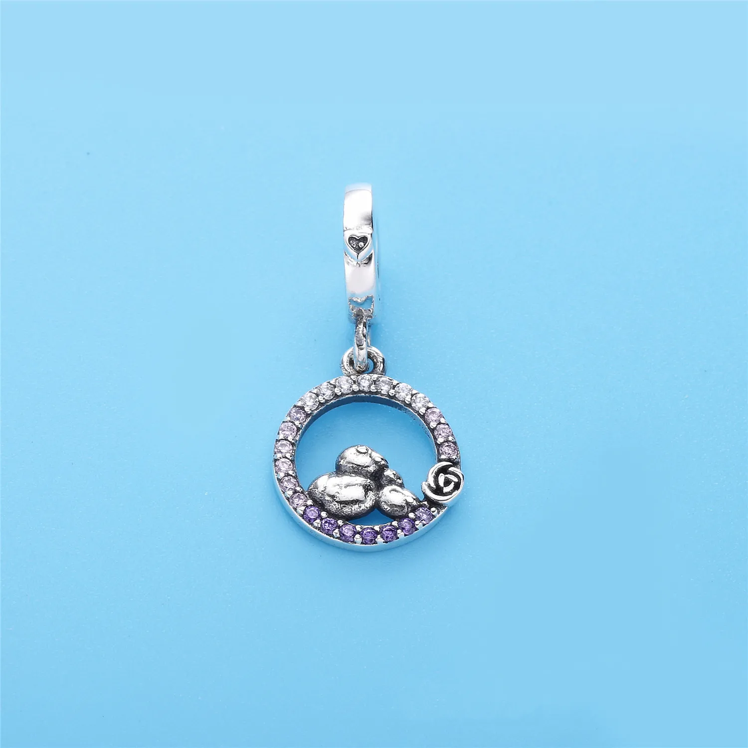 PANDORA Mother Baby Bird Dangle Charm, Soft Pink Lilac Crystals Clear CZ - 797060NPRMX