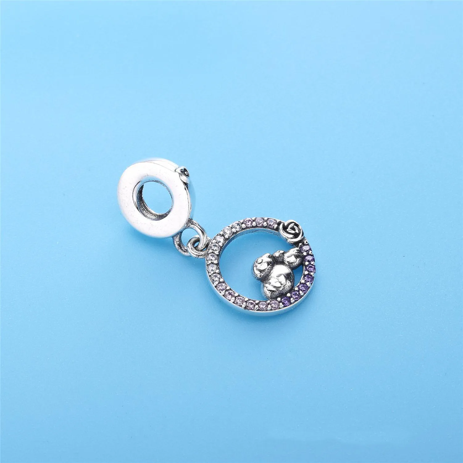 PANDORA Mother Baby Bird Dangle Charm, Soft Pink Lilac Crystals Clear CZ - 797060NPRMX