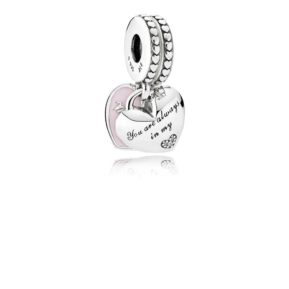 PANDORA Mother Daughter Hearts Soft Pink Enamel Clea Dangle - 792072en40