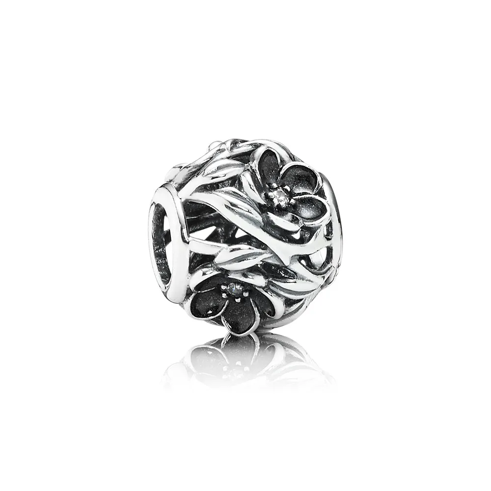 PANDORA Mystic Floral, Clear Cz Black Enamel Charm - 791409CZ