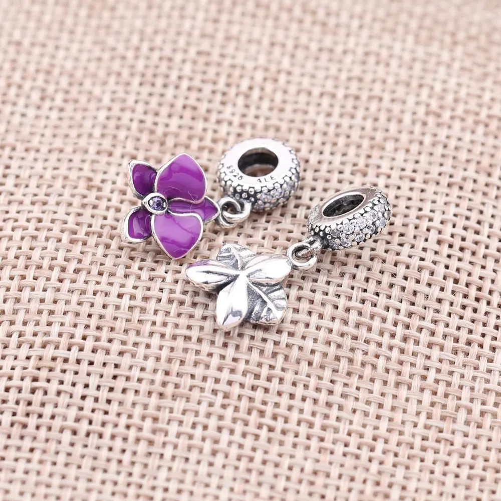 PANDORA Orchid Silver Pendant Charm - 791554EN69