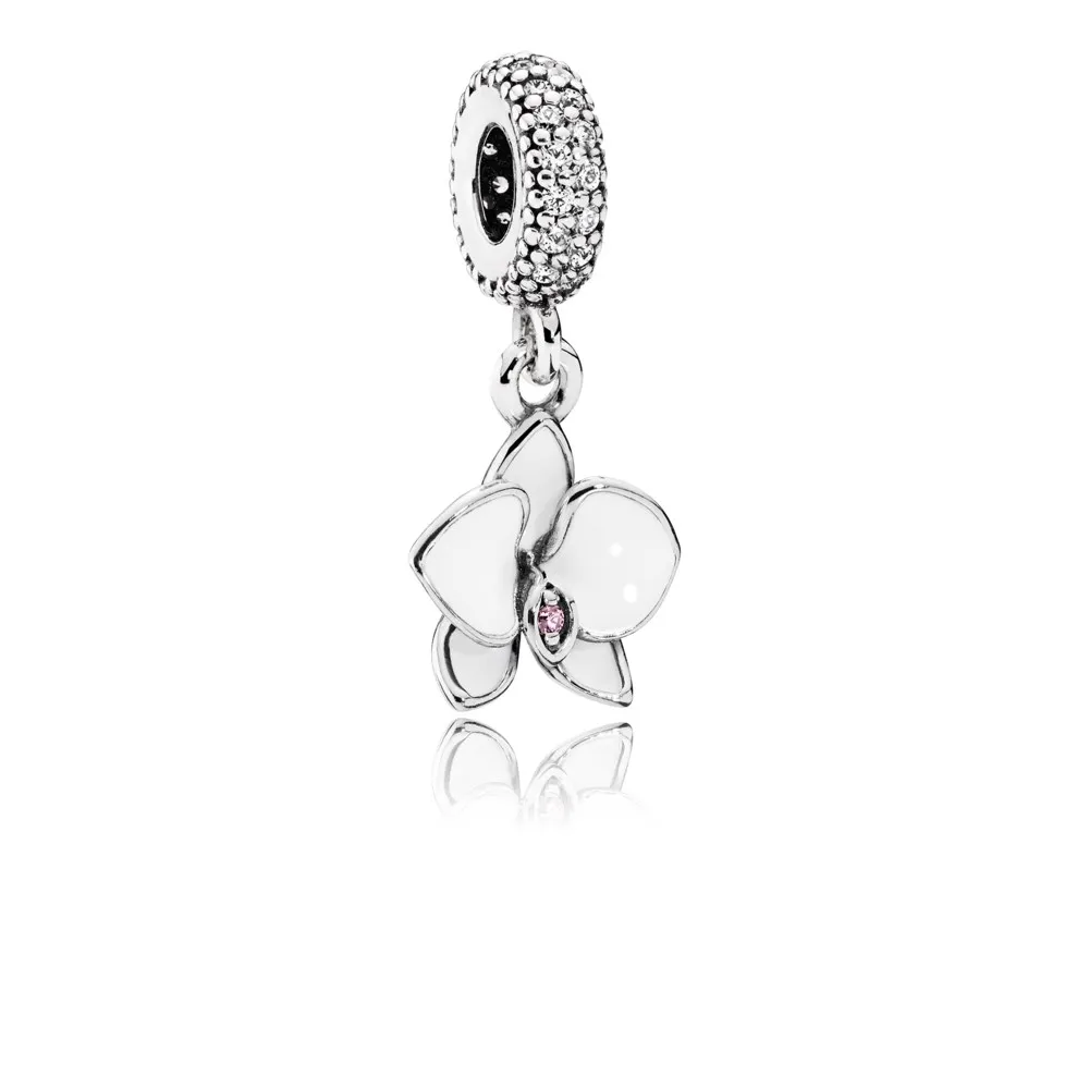 pandora orchid white enamel clear orchid cz dangle charm 791554en12