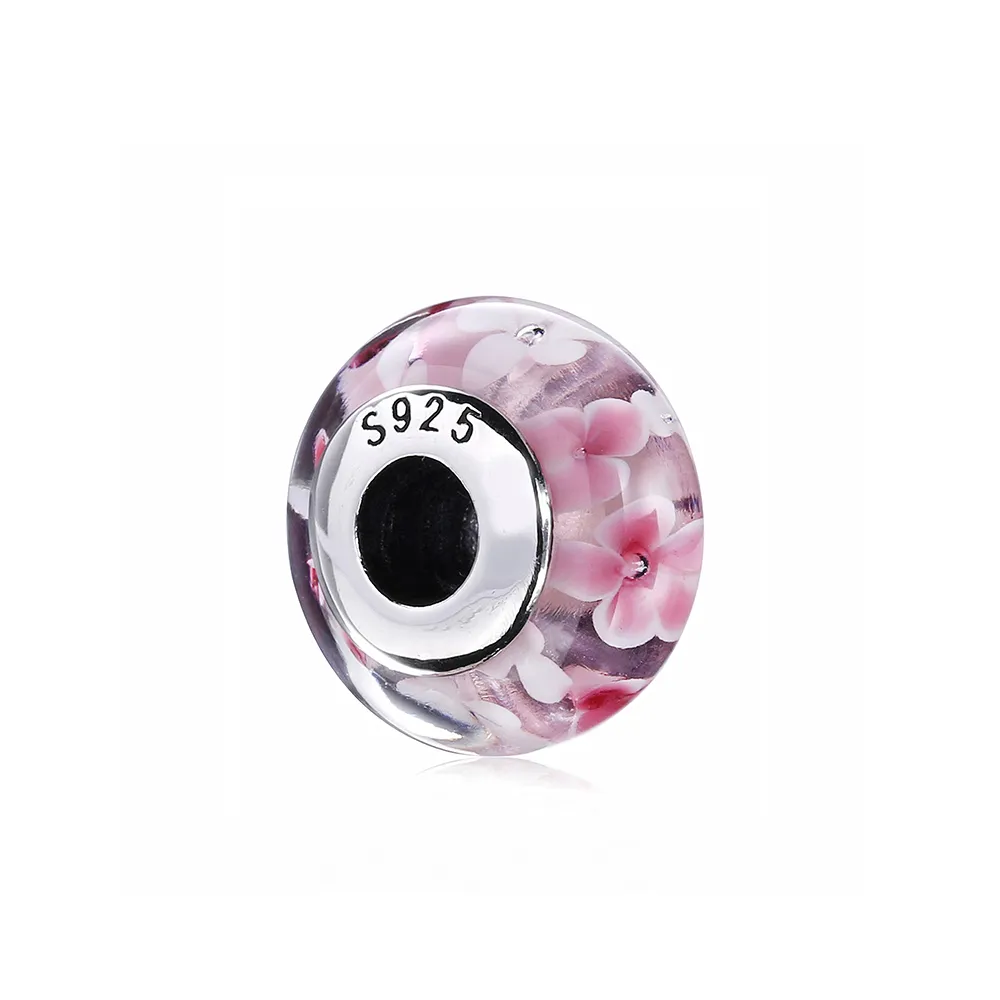 pandora pink flower glass murano charm 791652a