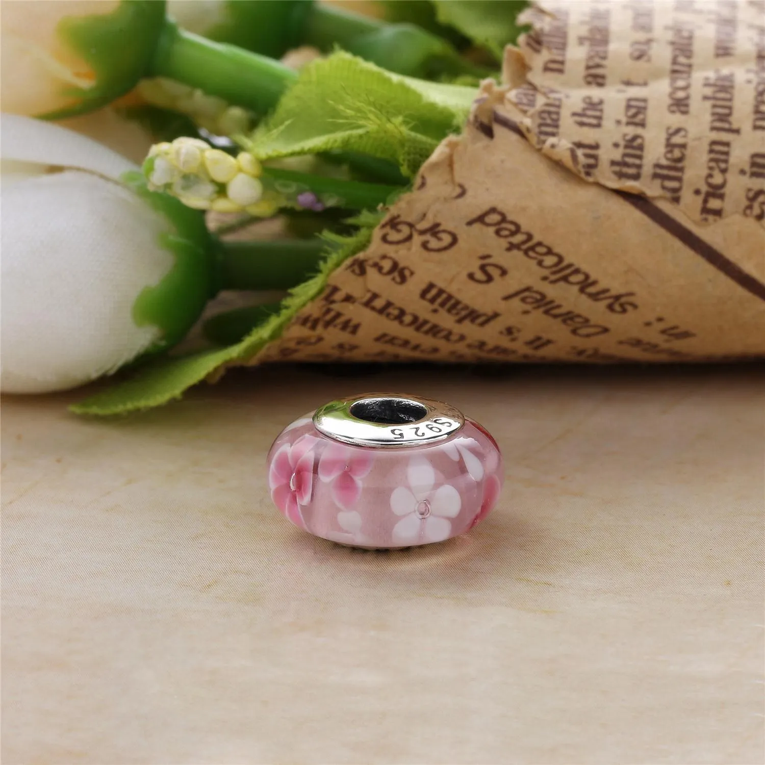 PANDORA Pink flower Glass Murano Charm - 791652A