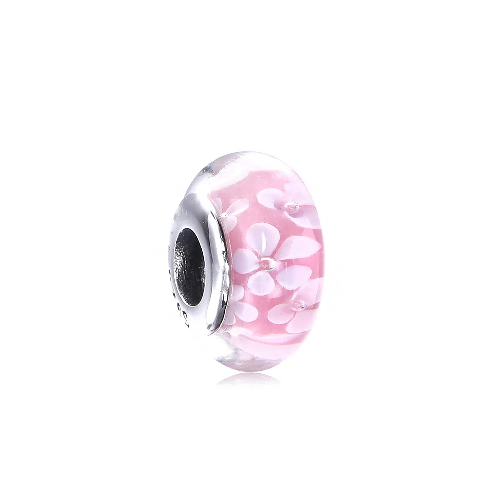 PANDORA Pink flower Glass Murano Charm - 791653A