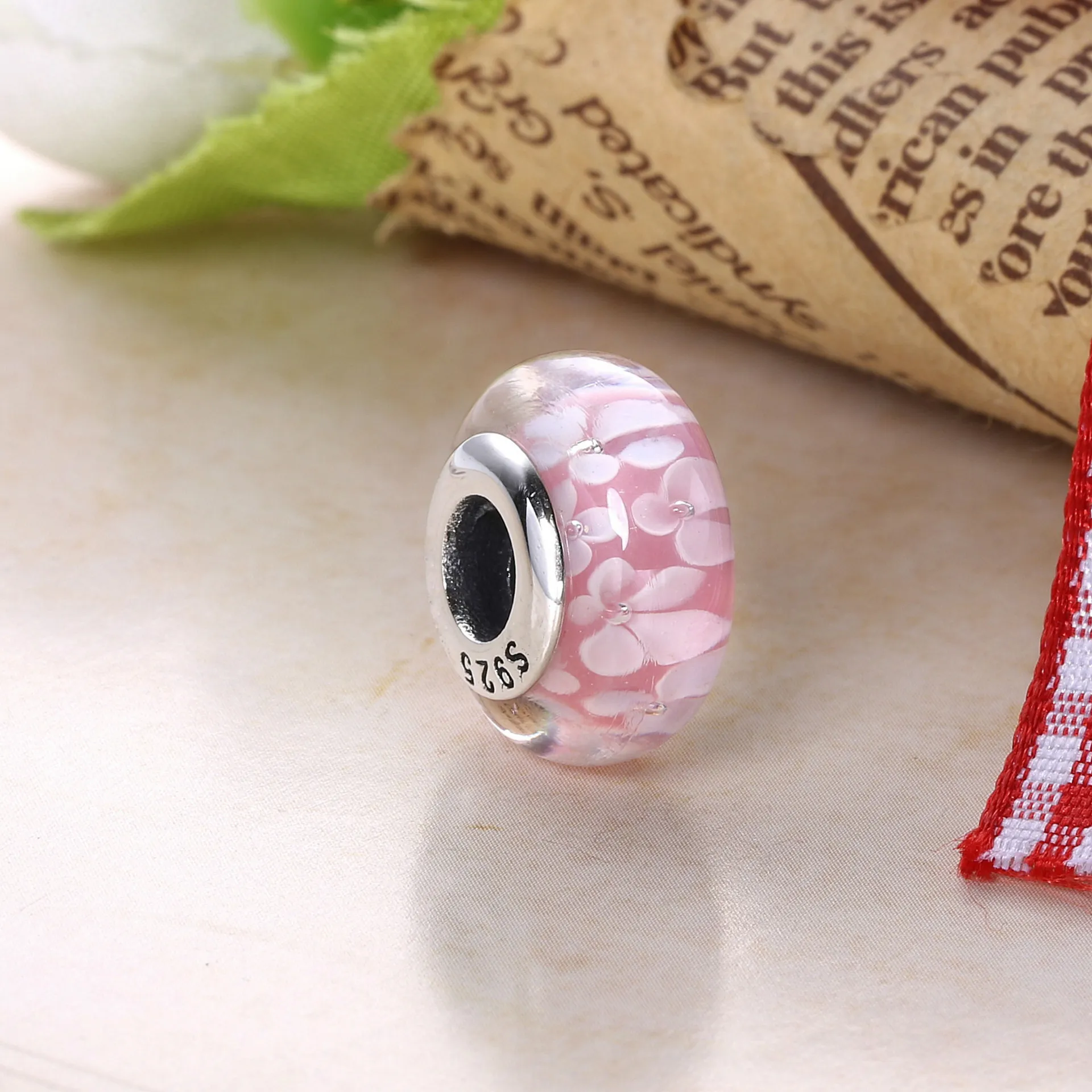 PANDORA Pink flower Glass Murano Charm - 791653A