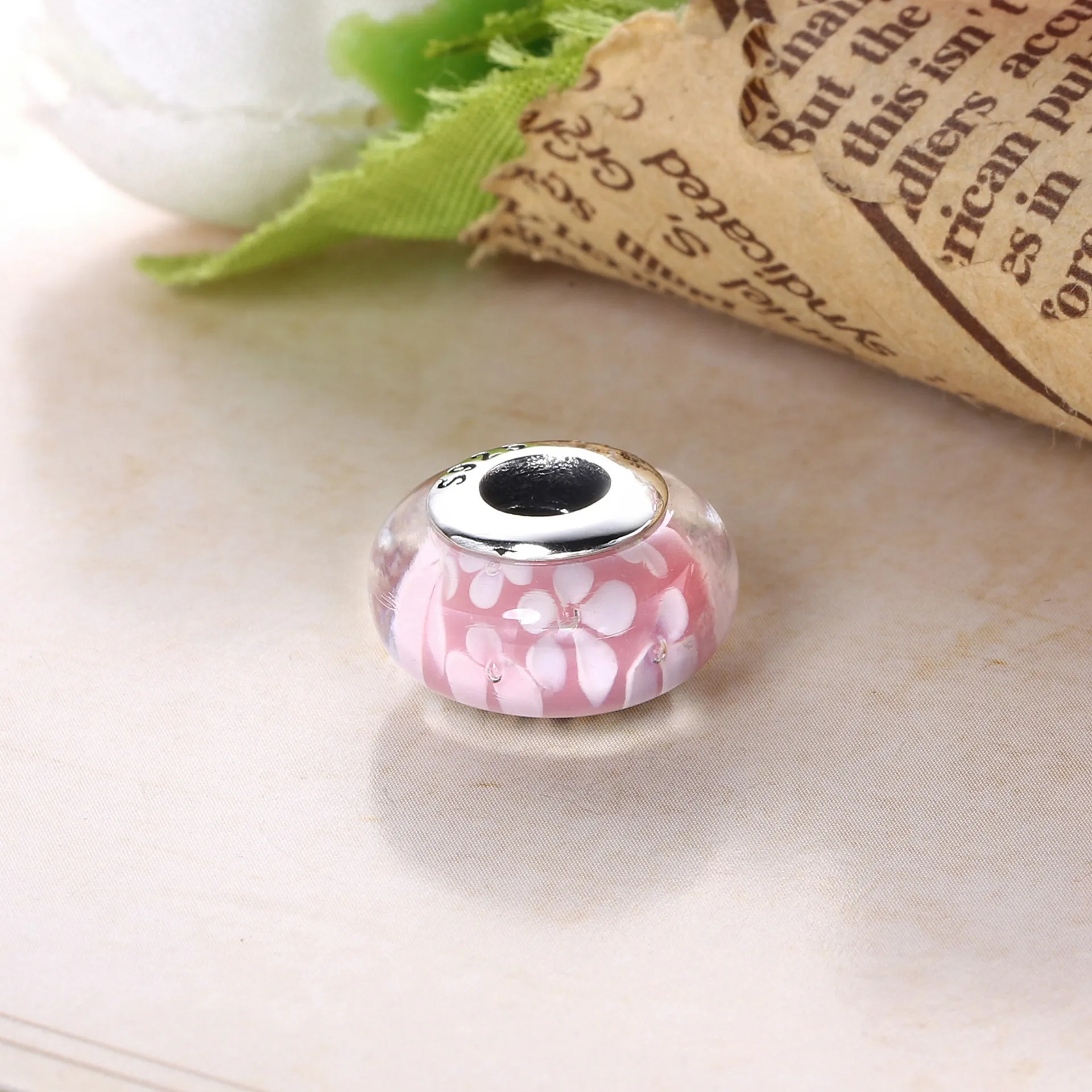 PANDORA Pink flower Glass Murano Charm - 791653A