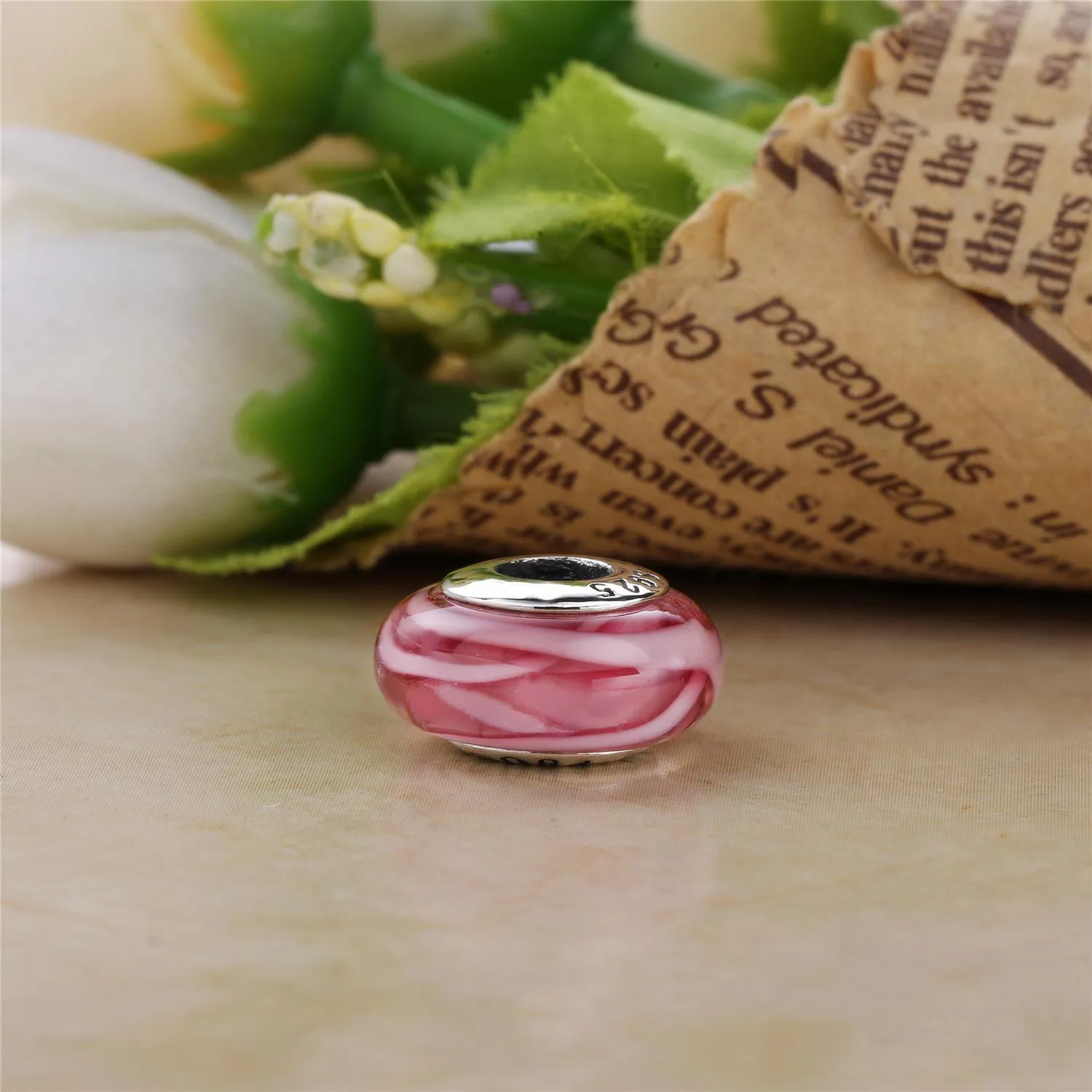 PANDORA Pink Glass Murano Charm - PL00068-1