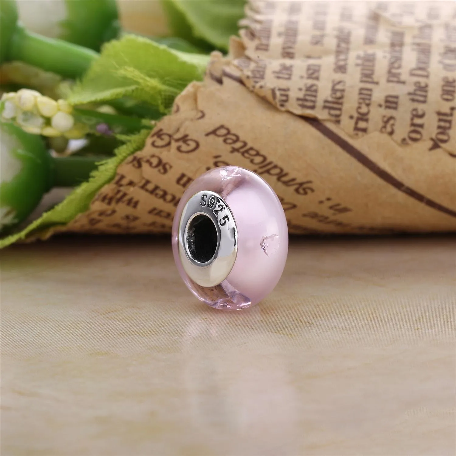 PANDORA Pink Hearts Charm, Murano Glass Pink CZ - 791632PCZ