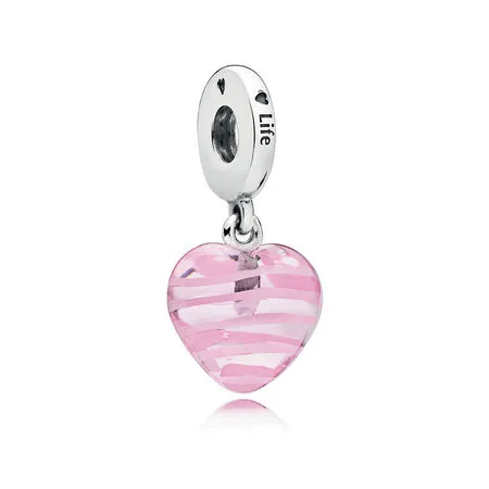 pandora pink ribbon heart dangle charm murano glass 797069