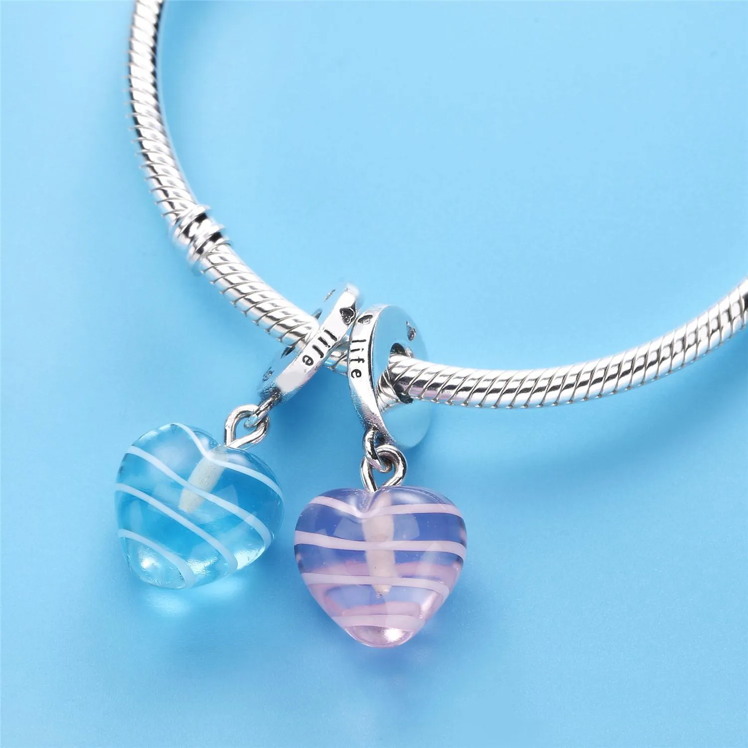 PANDORA Pink Ribbon Heart Dangle Charm, Murano Glass - 797069