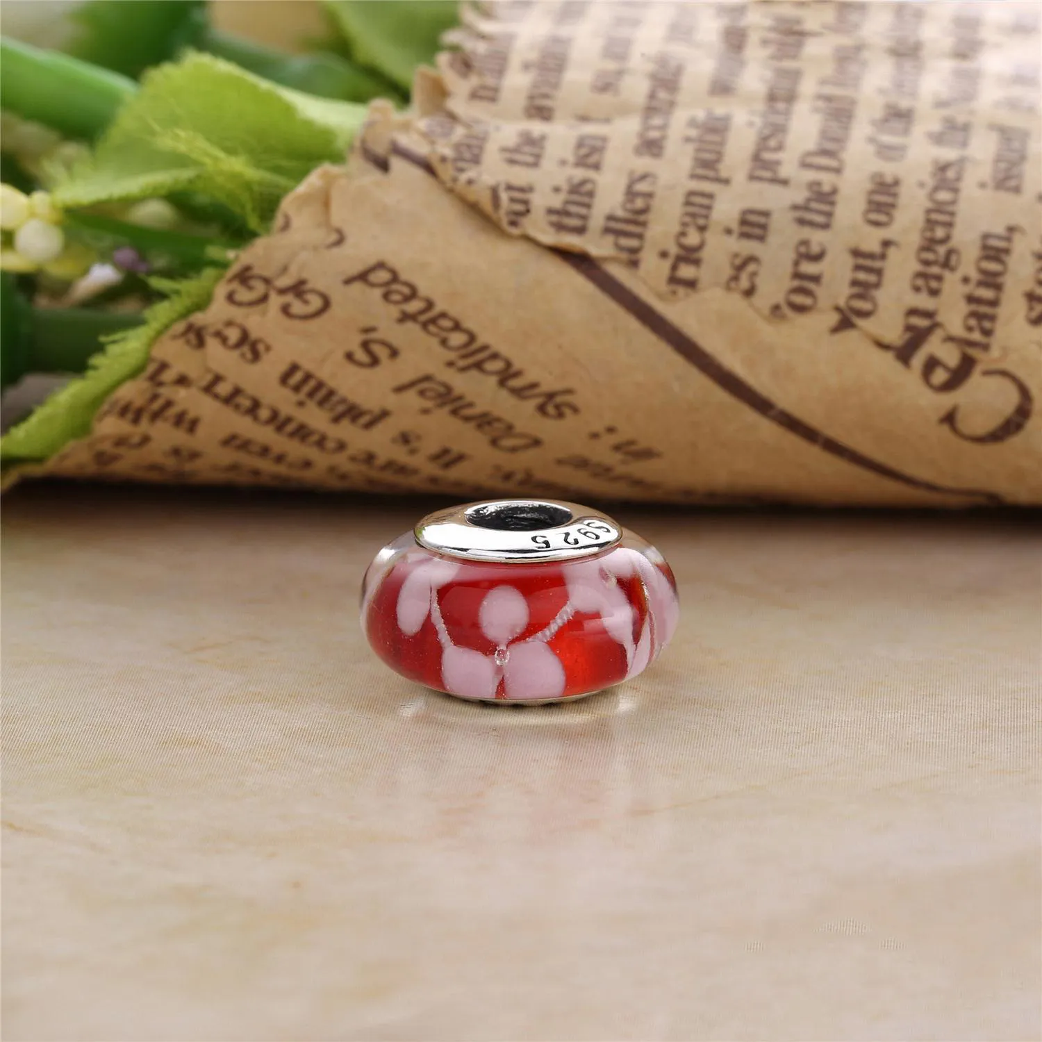 PANDORA Plum blossom Glass Murano Charm - PL00065-1