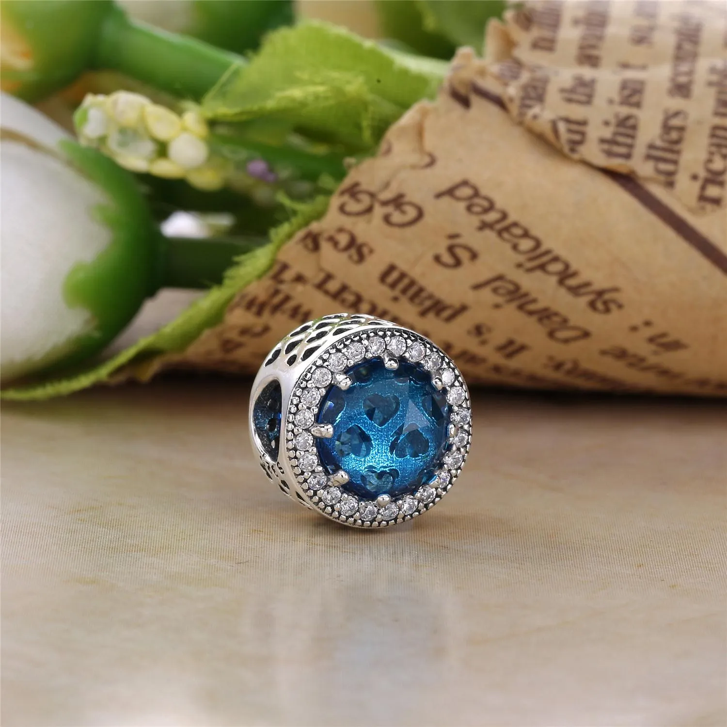 PANDORA Radiant Hearts, Glacier-Blue Crystals Clear CZ Charm - 791725NGL