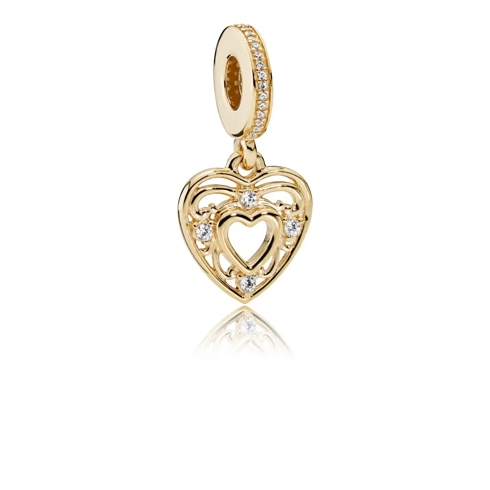 pandora romantic heart dangle charm 14k gold clear cz 751001cz