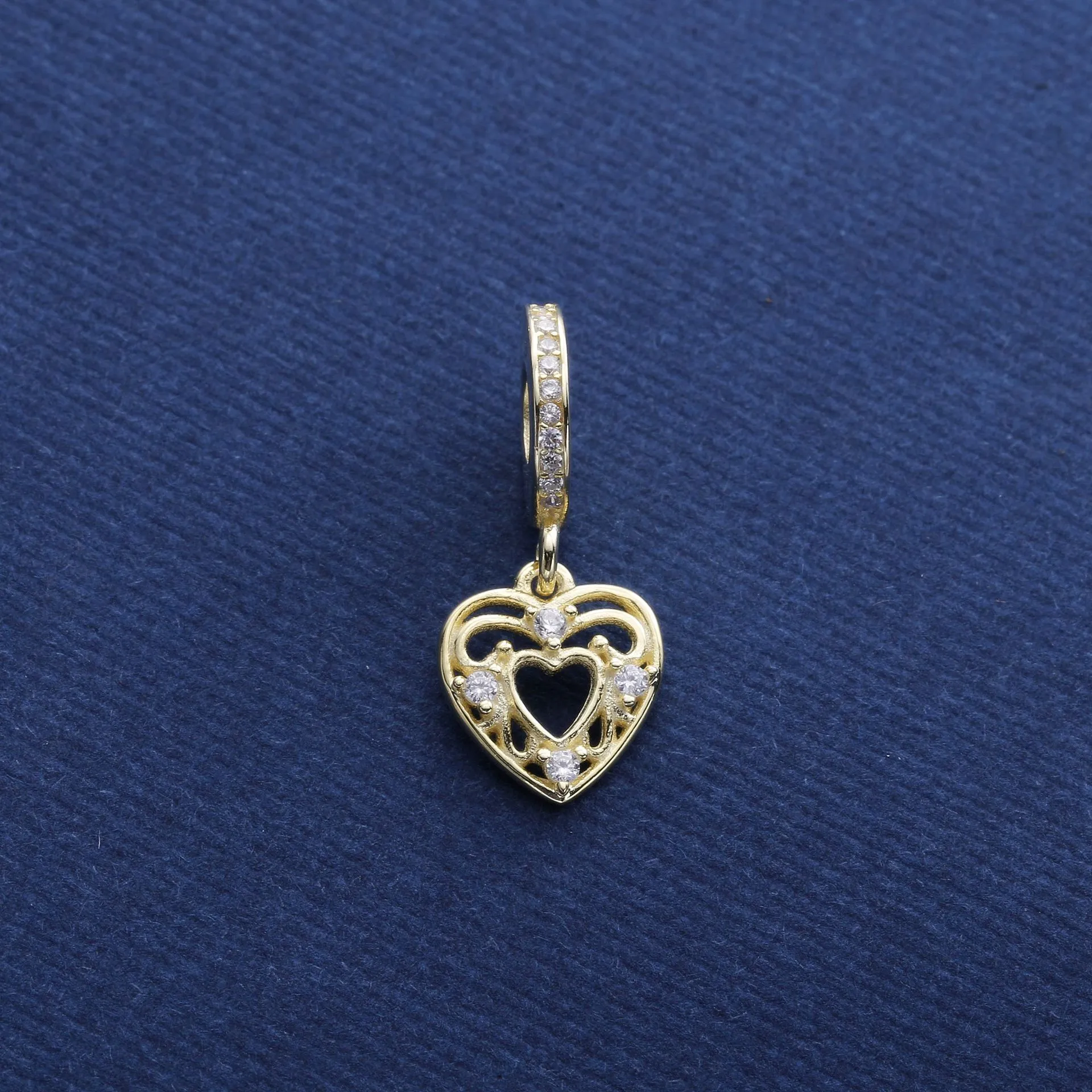 PANDORA Romantic Heart Dangle Charm, 14K Gold Clear CZ - 751001CZ