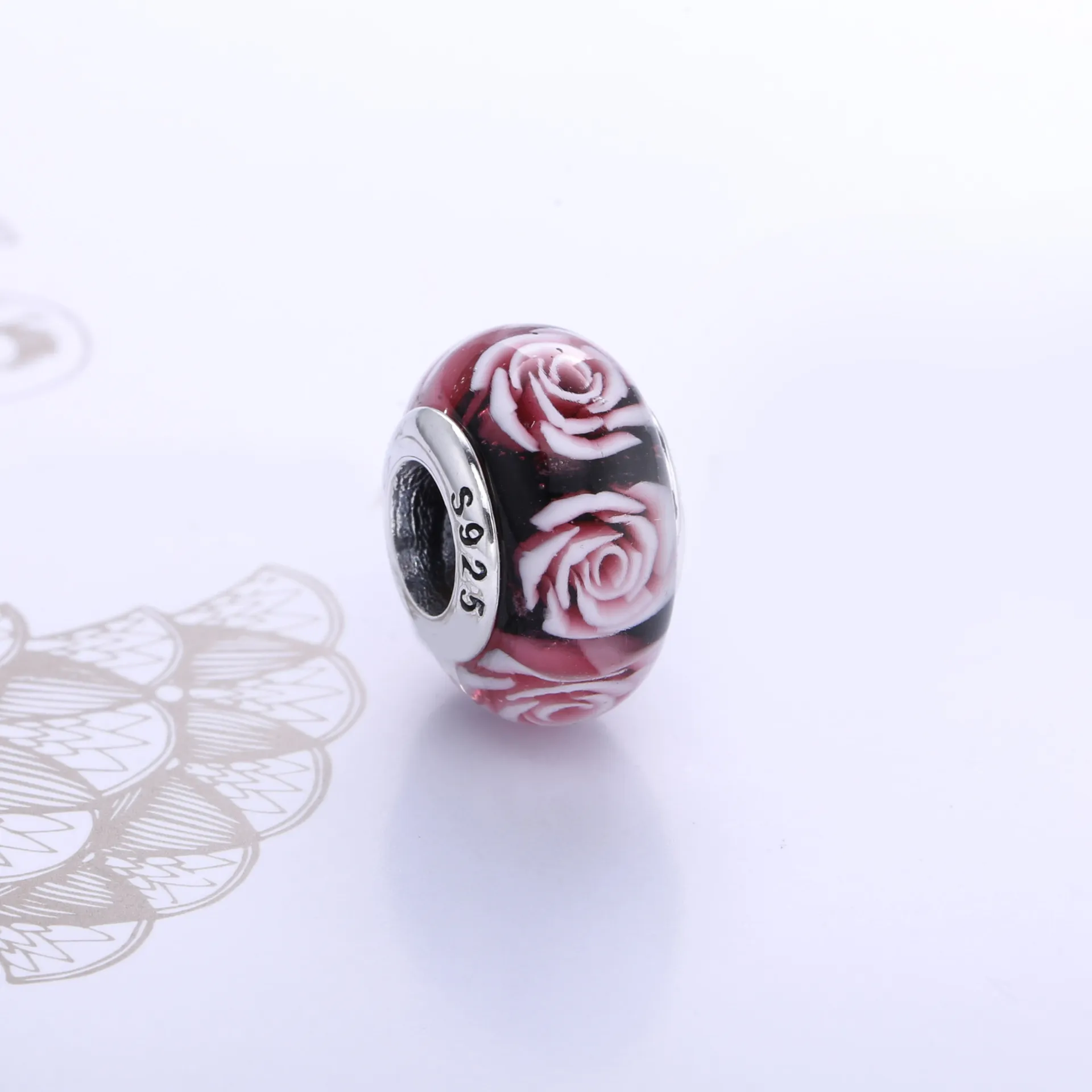 PANDORA Rose Flower Glass Murano Charm - PL00031-1