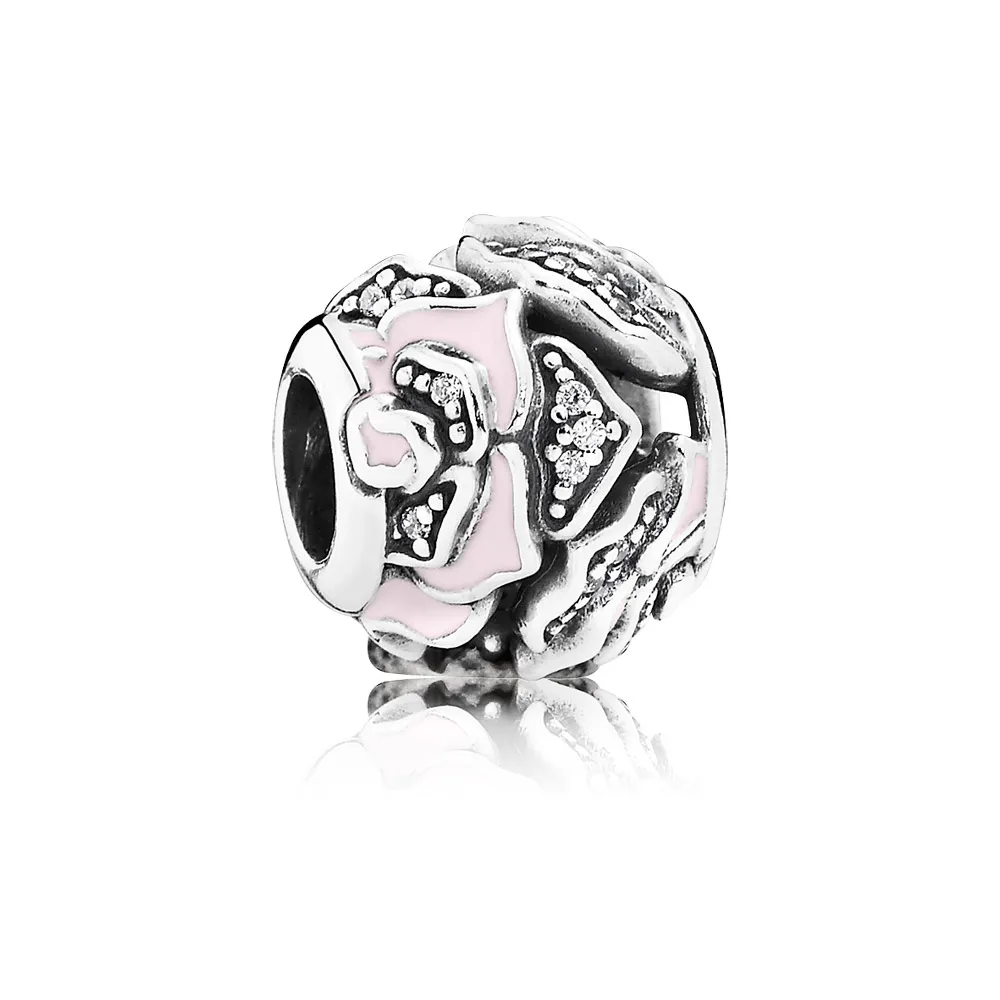 PANDORA Rose Silver Charm With Cubic Zirconia and Soft Pink Enam - 791527EN40