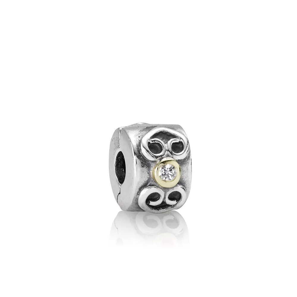 pandora silver 14ct gold and diamond double heart clip charm 790382d