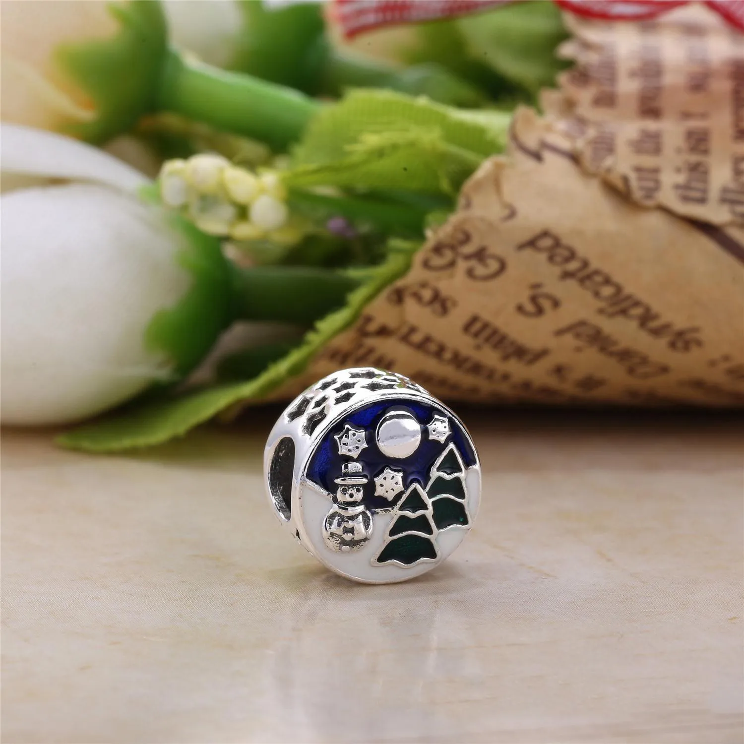 PANDORA Snowy Wonderland Charm, Blue & Green Enamel - 796384ENMX