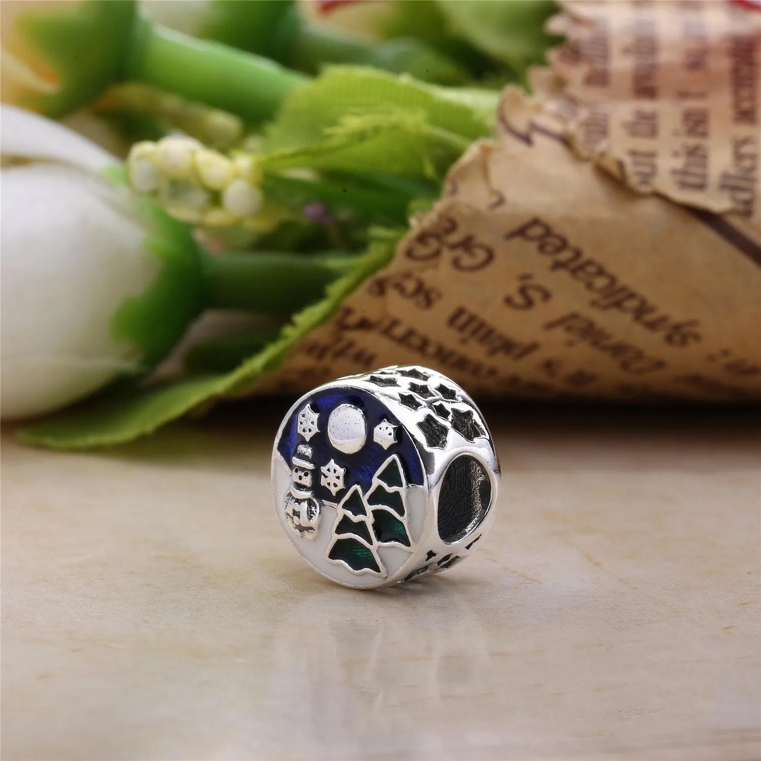 PANDORA Snowy Wonderland Charm, Blue & Green Enamel - 796384ENMX