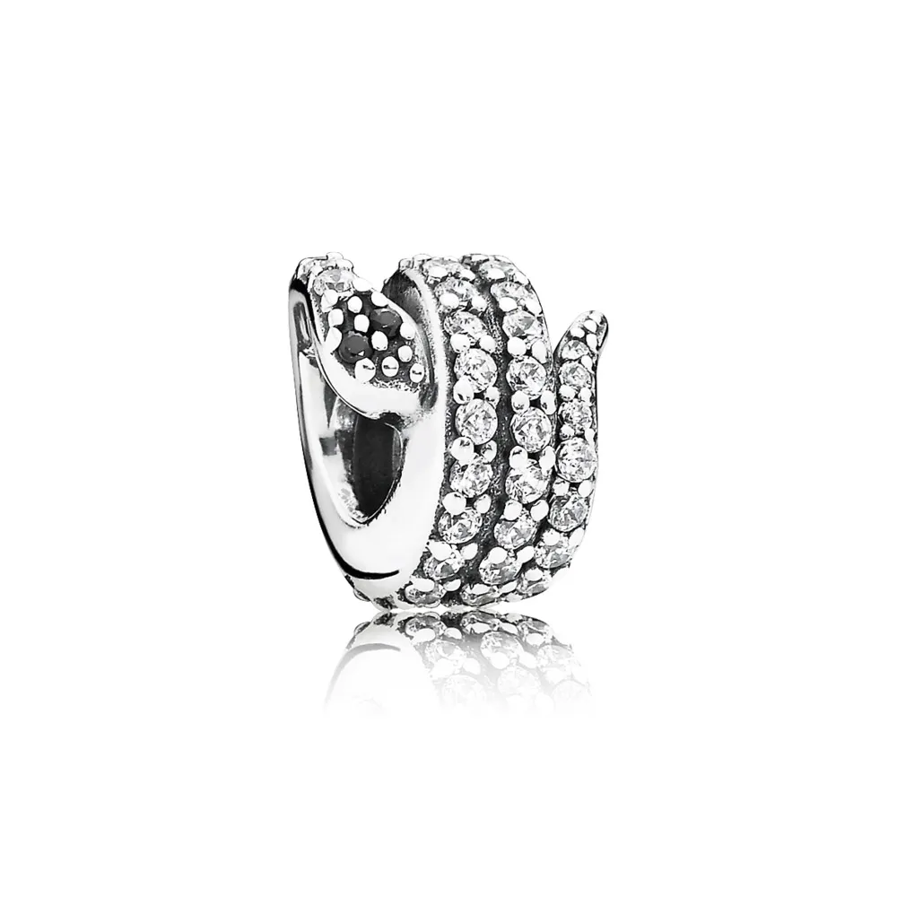 PANDORA Sparkling Snake, Clear Cz & Black Crystal Charm - 791539cz