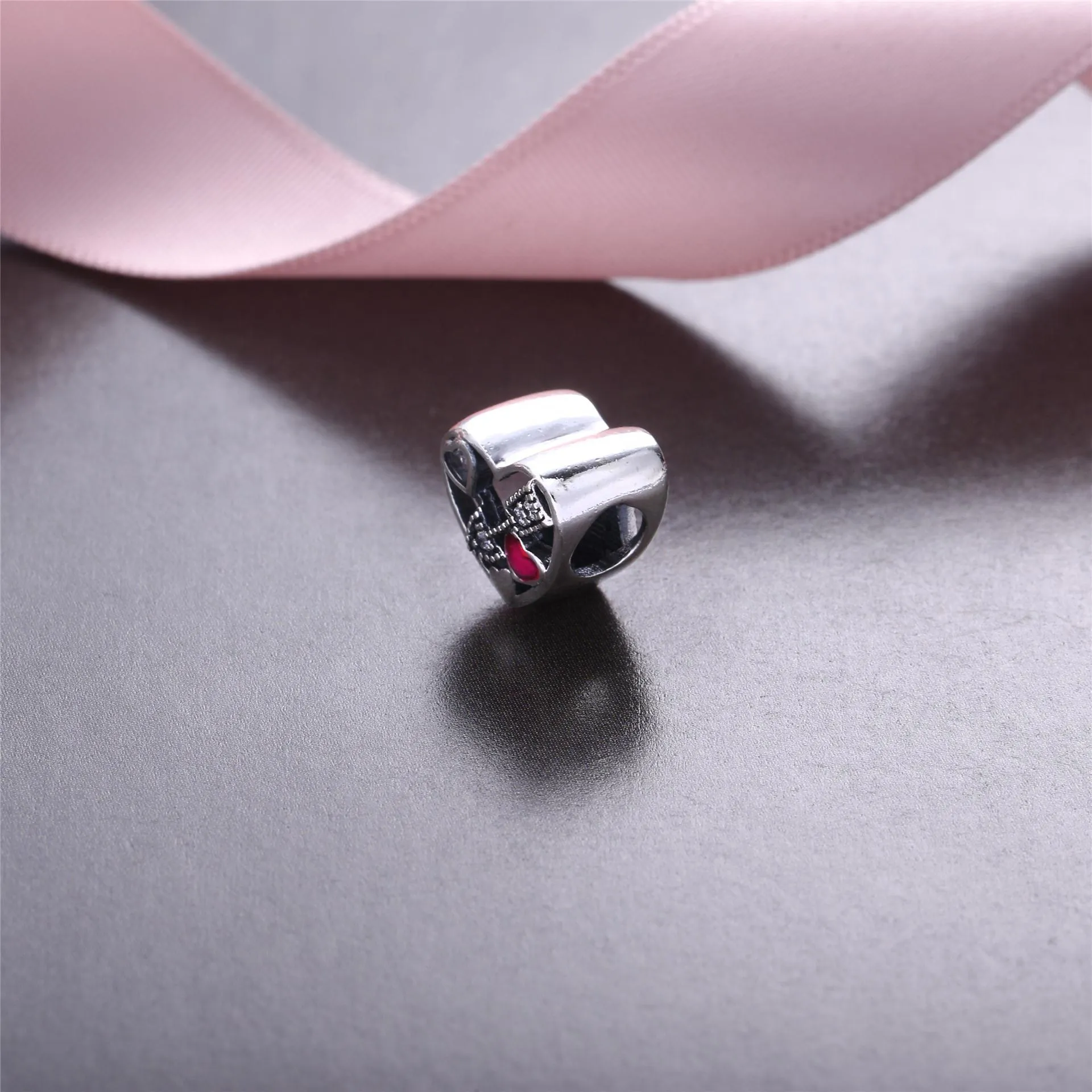 PANDORA Struck By Love Charm, Magenta Enamel Clear CZ - 792039CZ