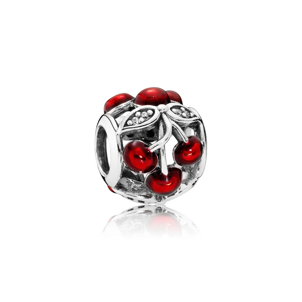 pandora sweet cherries glossy red enamel clear cz charm 791900en73