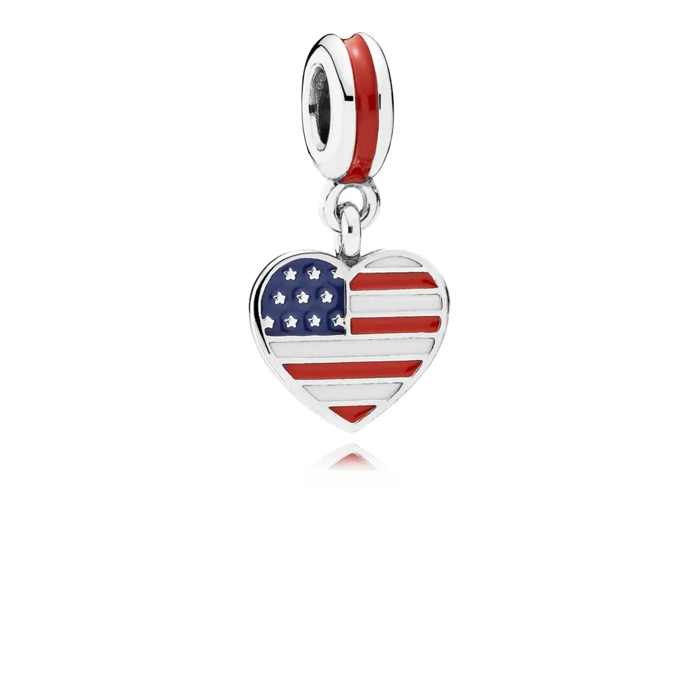 PANDORA U.S. Heart Flag Dangle Charm, Red, White Blue Enamel - 791548ENMX