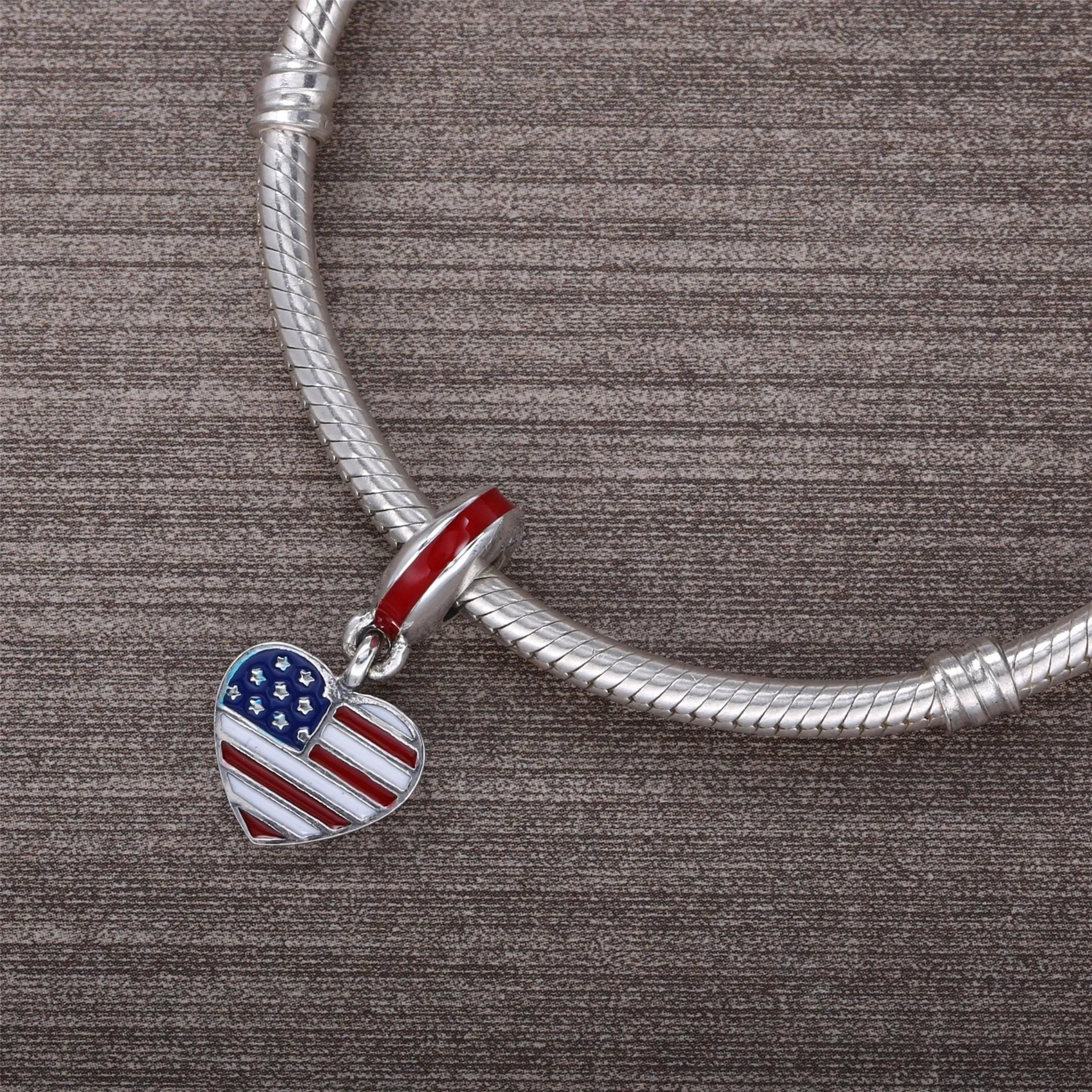 PANDORA U.S. Heart Flag Dangle Charm, Red, White Blue Enamel - 791548ENMX