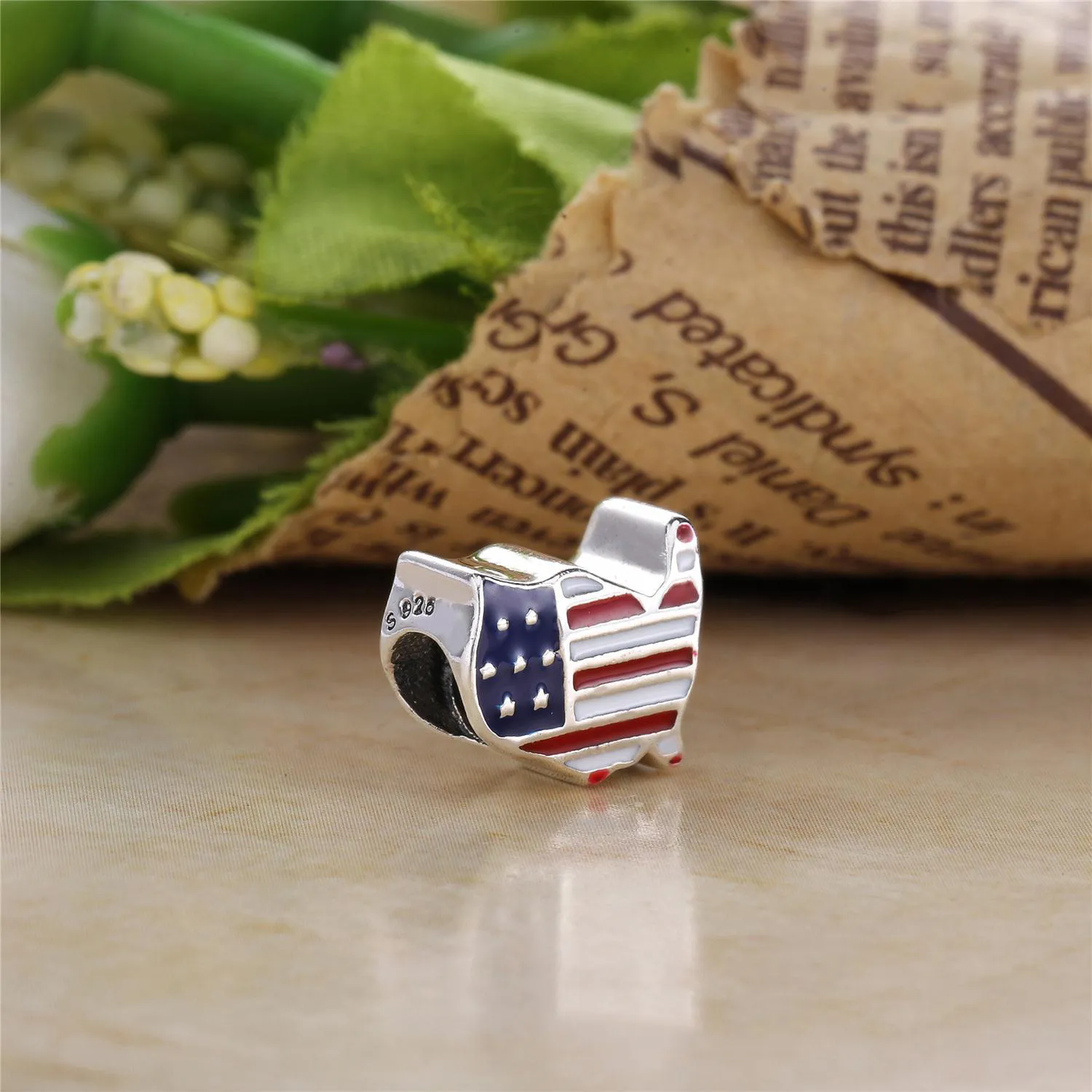 PANDORA US outline silver charm with white, red and blue enamel - 791272ENMX