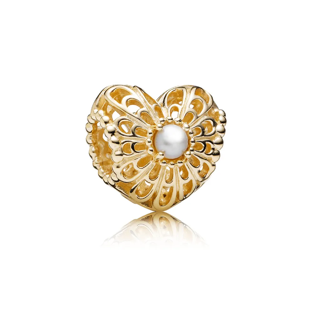 PANDORA Vintage Heart, White Pearl Charm - 750822P