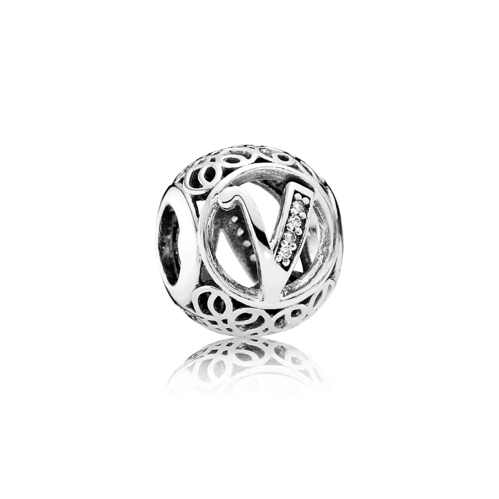 pandora vintage letter v charm 791866cz