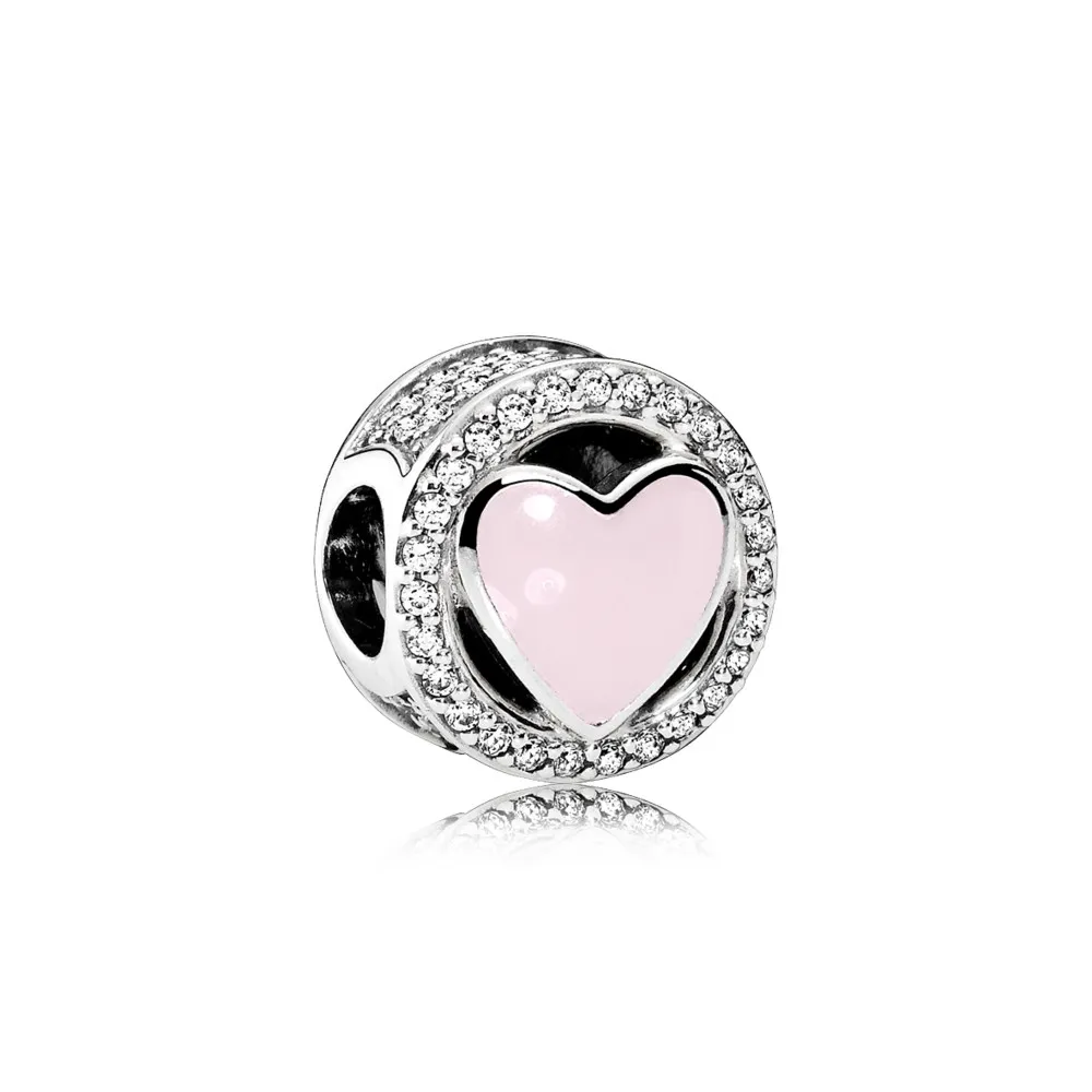 pandora wonderful love charm soft pink enamel clear cz 792034cz