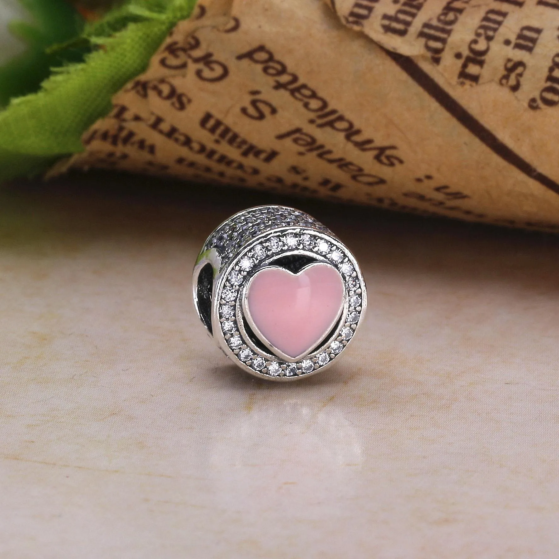 PANDORA Wonderful Love Charm, Soft Pink Enamel Clear CZ - 792034CZ