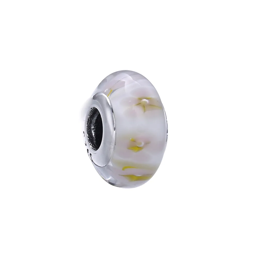 pandora yellow flower glass murano charm pl000301