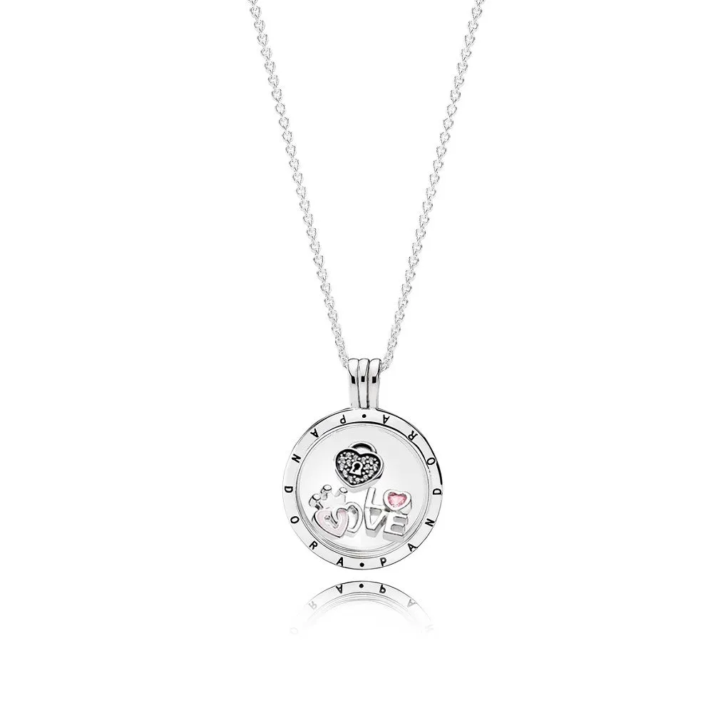 Medium PANDORA floating locket and Forever Hearts Petites Necklace - R800063