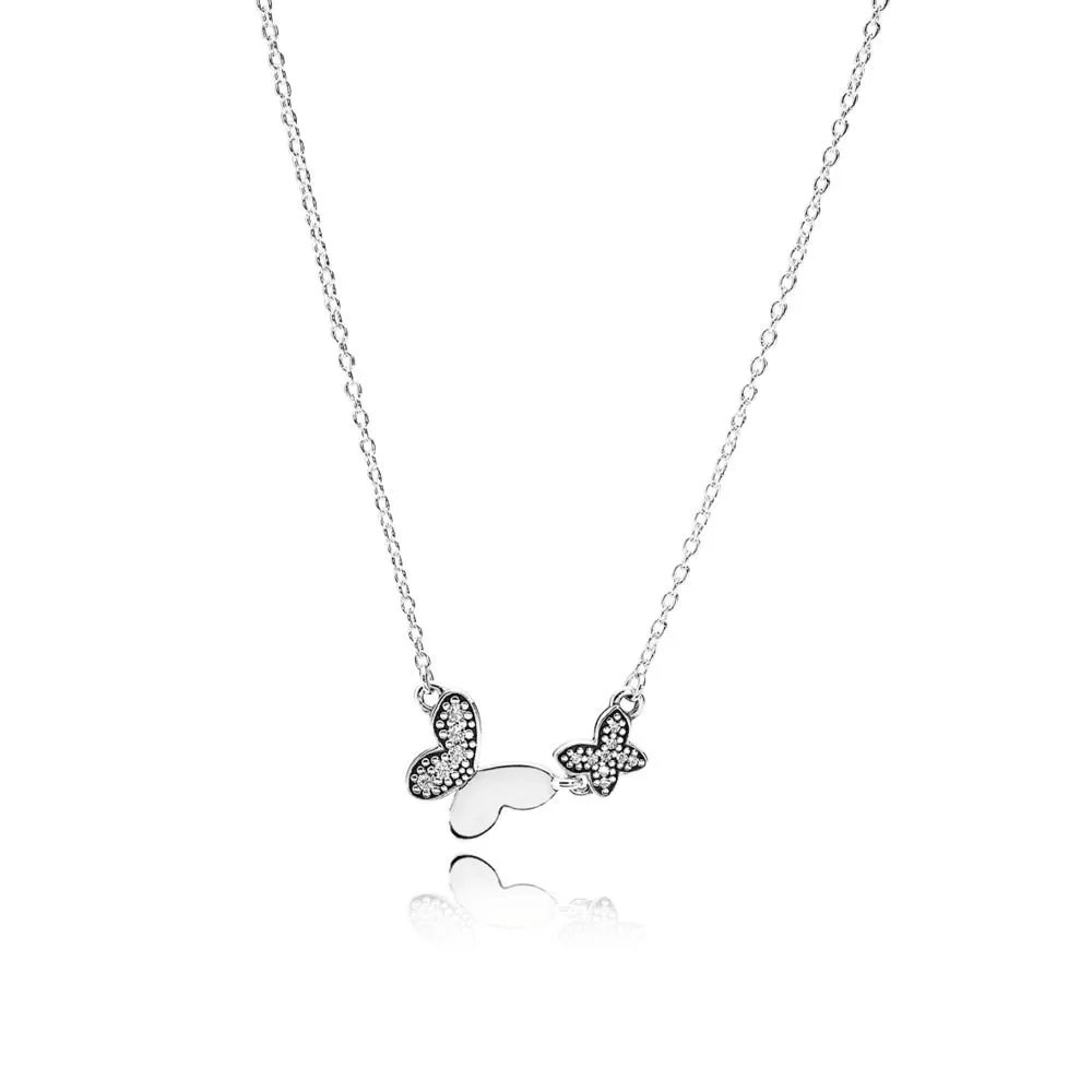 PANDORA Butterfly Silver Pendant Necklace With Clear Cubic Zirconia - 590520CZ-45