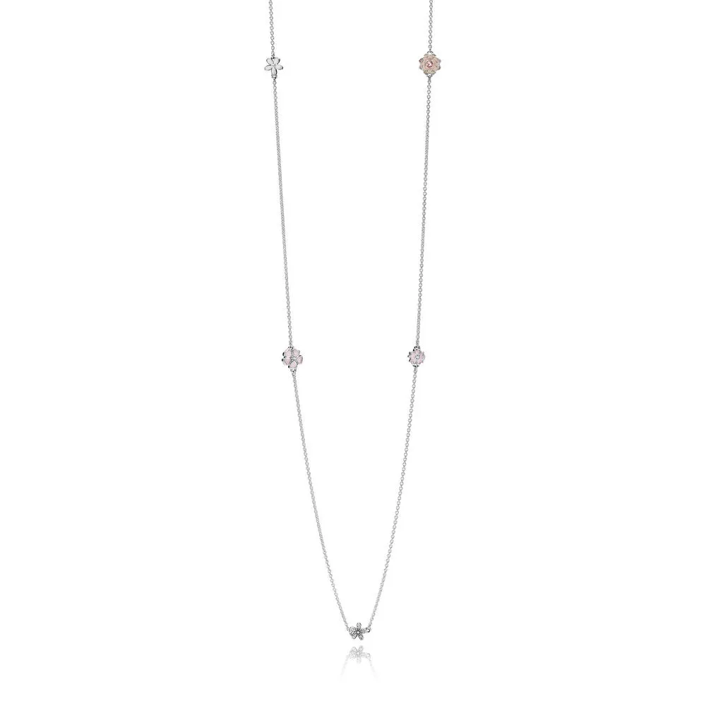 PANDORA Poetic Blooms Necklace Chain, Mixed Enamels, Clear CZ & Blush Pink Crys - 590518ENMX