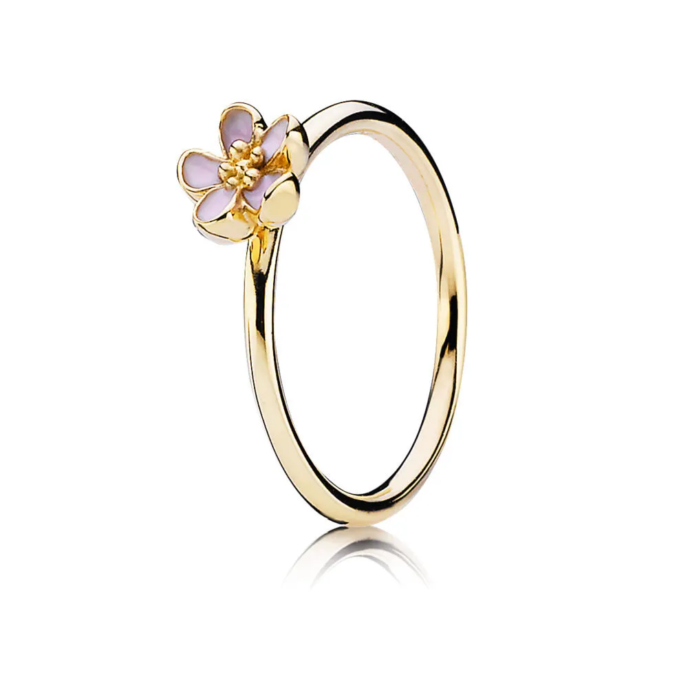 pandora cherry blossom stackable ring pink & 14k gold ring 150174en40