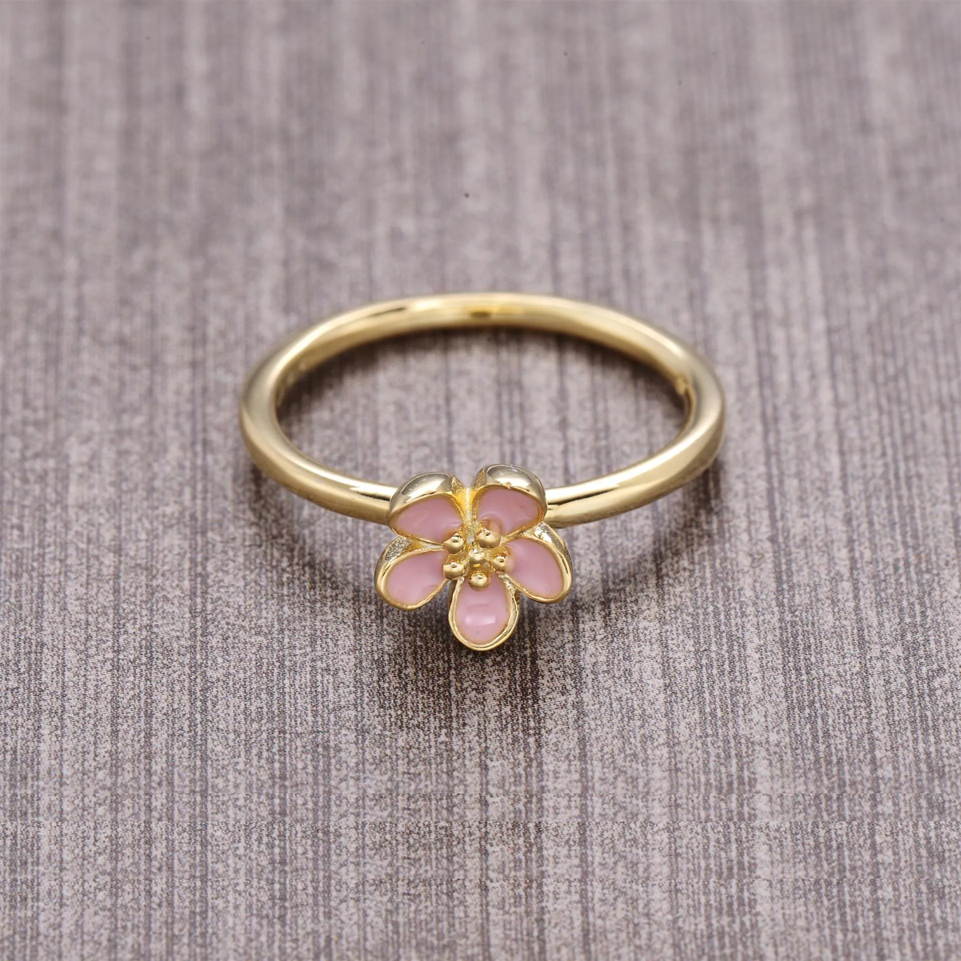 PANDORA Cherry Blossom Stackable Ring, Pink & 14K Gold Ring - 150174EN40