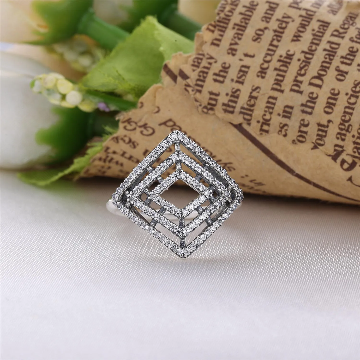 PANDORA Geometric Lines Clear CZ Ring - 196210CZ