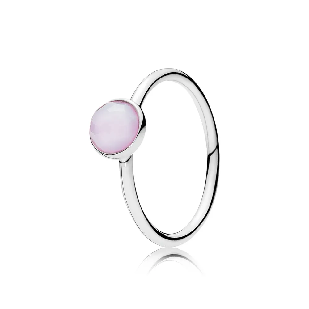 PANDORA October Droplet with Opalescent Pink Crystal Ring - 191012NOP