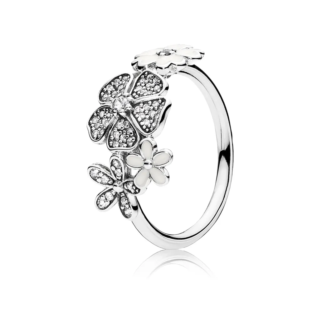 PANDORA Shimmering Bouquet, White Enamel Clear Cz Rings - 190984CZ